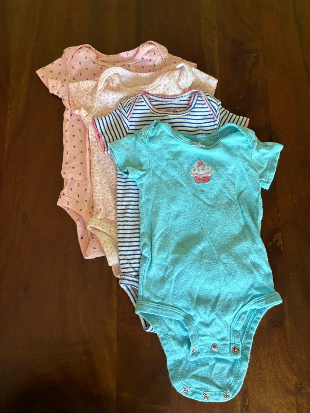 3-6 month carters Baby Girls' Short-Sleeve Onesie Set - Pink, Blue, Stripe